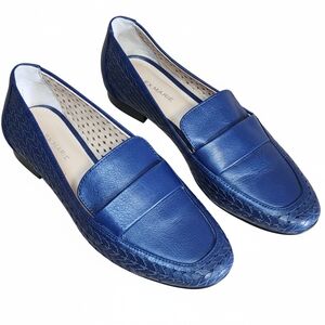 Women Alex Marie Arlias Navy Lazor Cut Out Perforated Woven Leather Loafer 6.5
